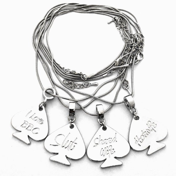 QOS Queen Of Spades Silver Euro Charm Necklace -  BBC Hotwife Cuckold Slut Hot Wife Swinger Lifestyle