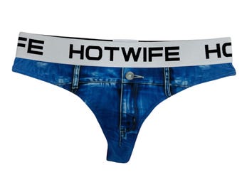HOTWIFE Denim Print Iconic QOS Brand Thong