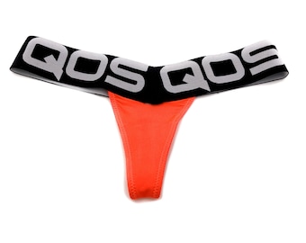 Iconic QOS Brand V-shape Thong - Queen Of Spades Logo Band -  Neon Orange