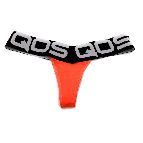 Iconic QOS Brand V-shape Thong - Queen Of Spades Logo Band -  Neon Orange