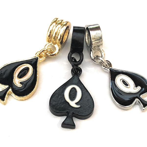 Queen Of Spades Charm for Anklets Necklace Bracelet etc. Hotwife BBC Cuckold Swinger Jewelry Silver Gold Black