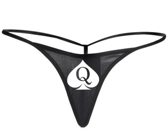 Black- Queen Of Spades QOS Logo G-String Thong Tanga - Snowbunny, Mistress, Sissy, Vixen,Hotwife