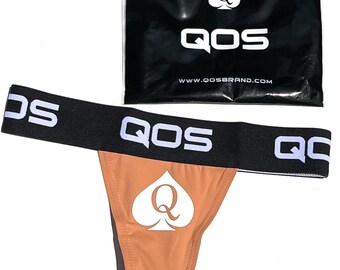 Official ICONIC QOS Brand Queen Of Spades Logo - Sports Brazilian Thong - Hotwife Cuckold Lifestyle - Classic Edition Hot Tan Color