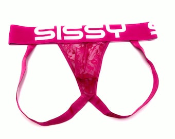 SISSY Brand 2" Logo Band - Mesh Fishnet Lace Jock Strap - Bottom, Cuckold, Beta, Jos, CD, TS, Blacked, Jack Of Spades, Lgbtq, lgbt, qos