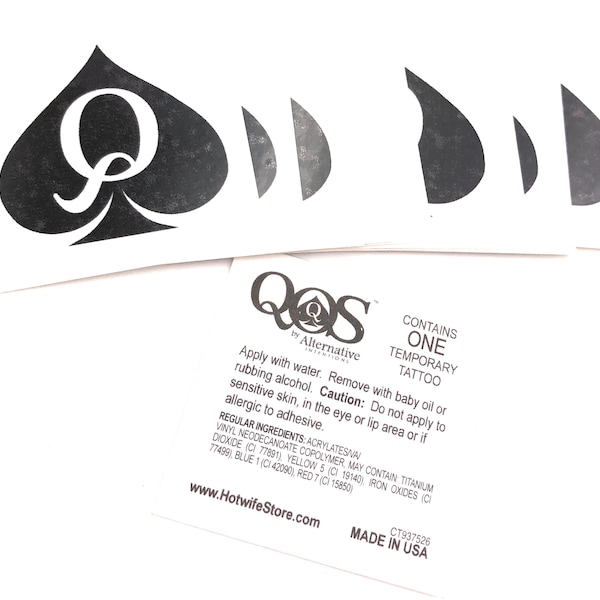 Iconic QOS BRAND Temporary Tattoo - Queen Of Spades Hotwife Swinger Tattoos