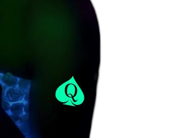 Queen of Spades - 2"X2" QOS Brand Glow in the Dark Neon - Temporary Tattoos