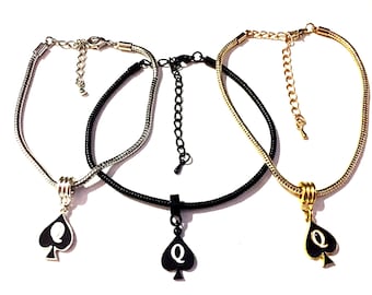 QOS BRAND Icon Euro Bracelet de cheville ou collier - Dame de pique, femme cocu, salope, bijoux de style de vie échangiste