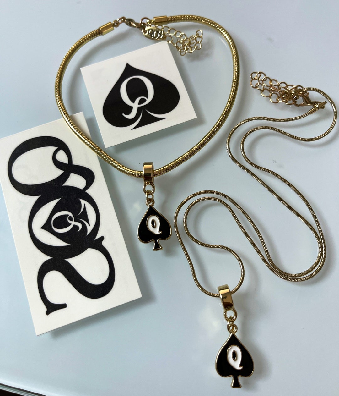 QOS Brand - Queen of Spades Anklet Necklace Combo Gift Set Official Spades Temporary Tattoos - Etsy
