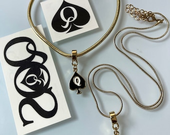 QOS Brand - Queen of Spades  Anklet Necklace combo Gift Set Official Spades temporary Tattoos
