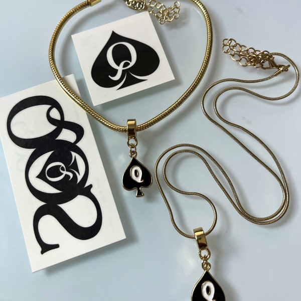 QOS Brand - Queen of Spades  Anklet Necklace combo Gift Set Official Spades temporary Tattoos