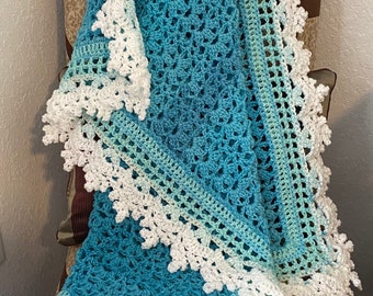 Lipiec Miesięcznik ~> Specjalny niebieski hawajski sen szydełkowy kocyk dla dziecka wykonany ręcznie (39" x 30")