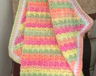 Arco iris brillos neono ganchillo bebé manta afgana (30 "x 31") hecho a mano