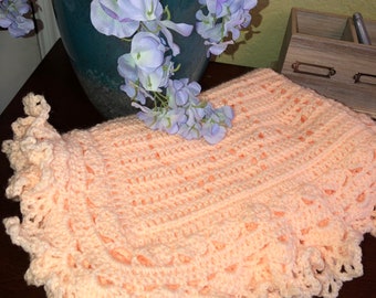 HEIRLOOM KEEPSAKE melocotón ganchillo bebé manta afgana hecha a mano (35 "x 28")