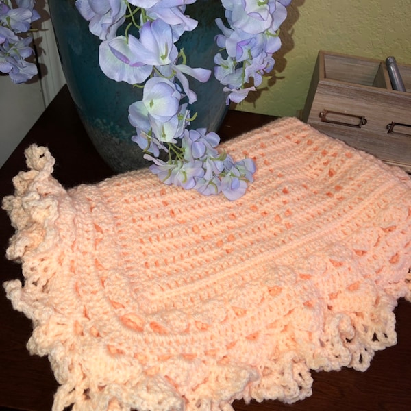 HEIRLOOM KEEPSAKE Peach Crochet Baby Afghan Blanket Handmade (35" x 28")
