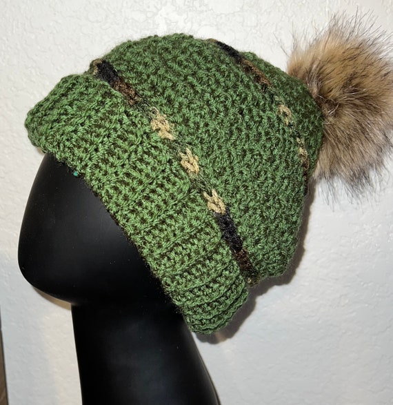 Crochet Slouchy Beanie Army Green (handmade) Winter Hat  display picture 3