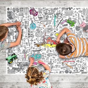 Extra großes Riesen Kinderzimmer Bunt In Kunst & Handwerk Malposter / Tischdecke – Bauernhof, (Papier, Größe 1270 x 952 mm)