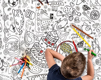 Extra Large Giant Children's Kids Colour In Art & Craft Colouring Poster / Tablecloth - Teatime. (Paper, size 50 x 37.5 ins)