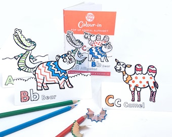 Colour-in Card Book - Pop up Animal Alphabet cards