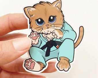 Jiu Jitsu Cat Stickers - Waterproof Vinyl BJJ Laptop Decals (Set of 2)