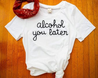Chain Stitched Cursive Hand Embroidered Tee - Custom T-shirt / Made to Order