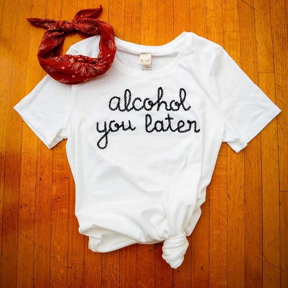 Chain Stitched Cursive Hand Embroidered Tee - Custom T-shirt / Made to Order