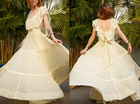 VINTAGE 1970's GUNNE SAX Romantic Maxi Dress Lace