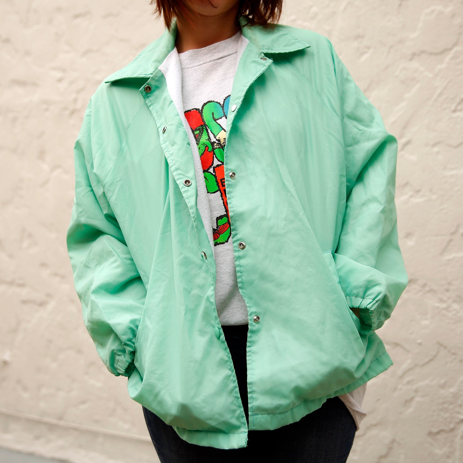 VINTAGE Mint Green Windbreaker/Rain Coat Size L Unisex | Etsy