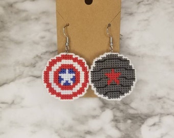 Captain America Earrings, Winter Soldier Earrings, Captain America and Winter Soldier, Bucky Barnes Earrings, Shield Earrings