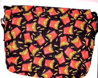 French Fry Print Saddle Bag: Handmade Quilted Cotton Purse