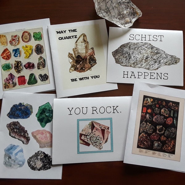 Vintage Repurposed geology, schist, rock, quartz, crystal Card Stationary