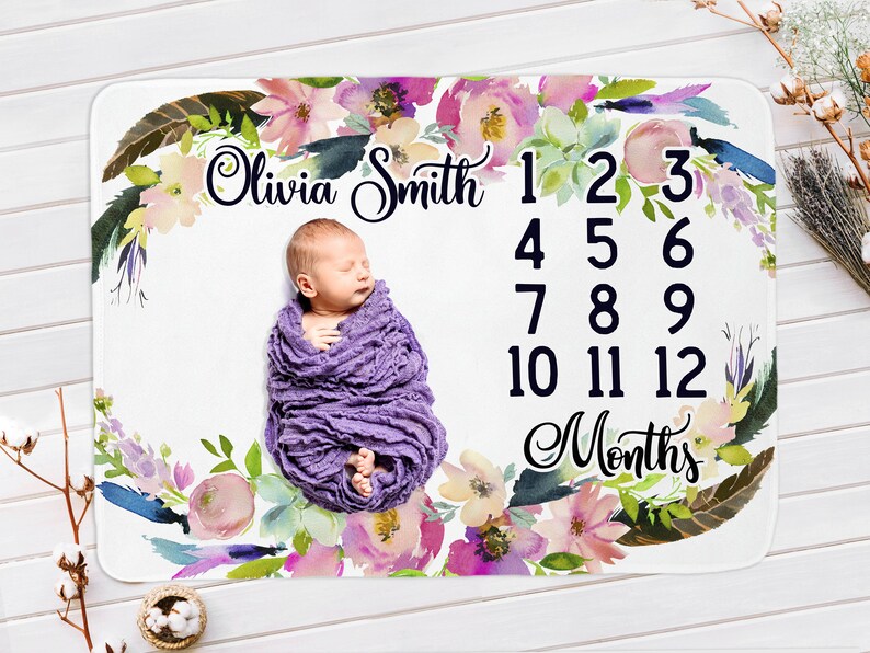 Floral Milestone Blanket Baby Girl Month Blanket With Boho Etsy