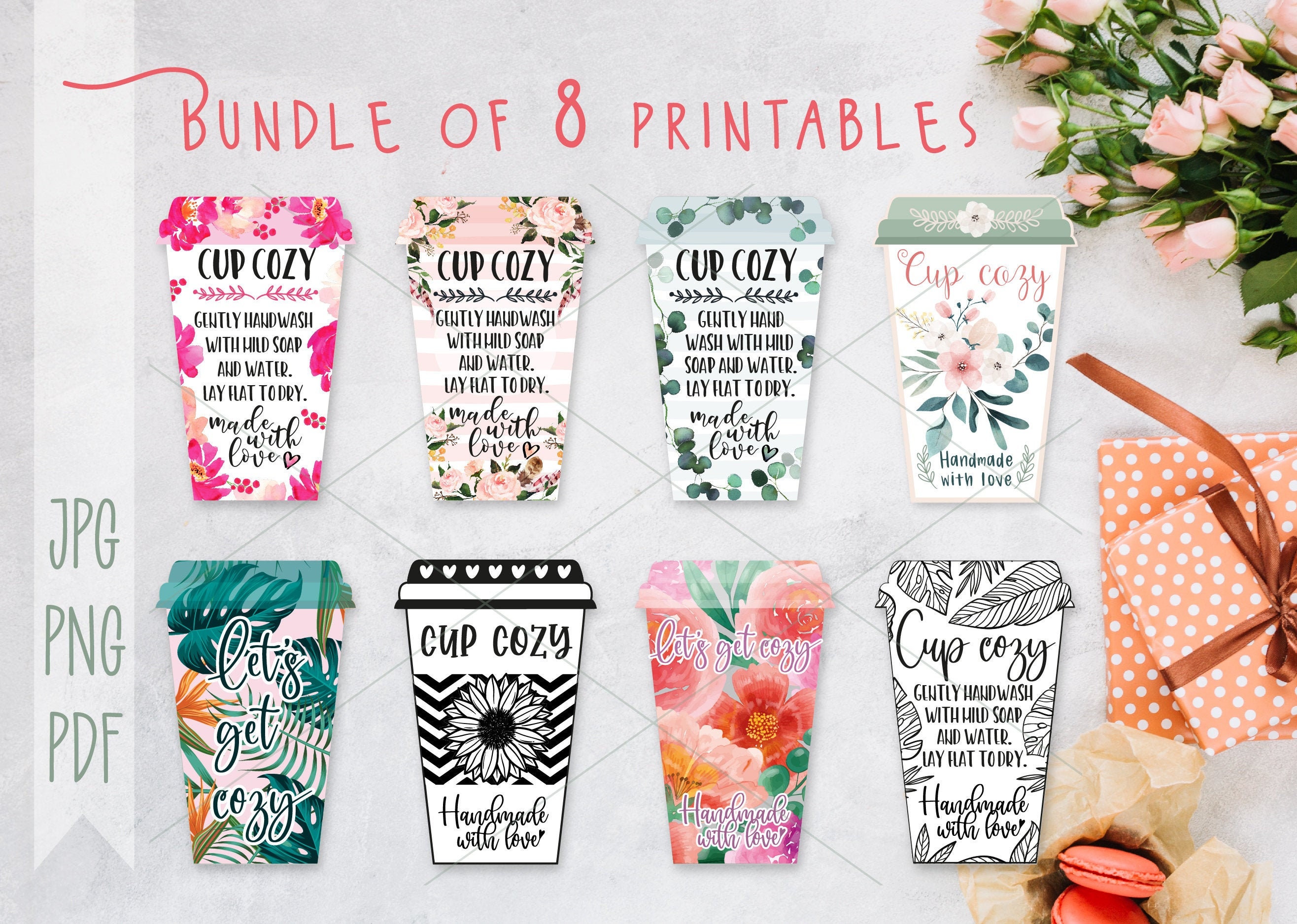 Cup Cozy Display Cards Printable Coffee Cozy Template Cup - Etsy