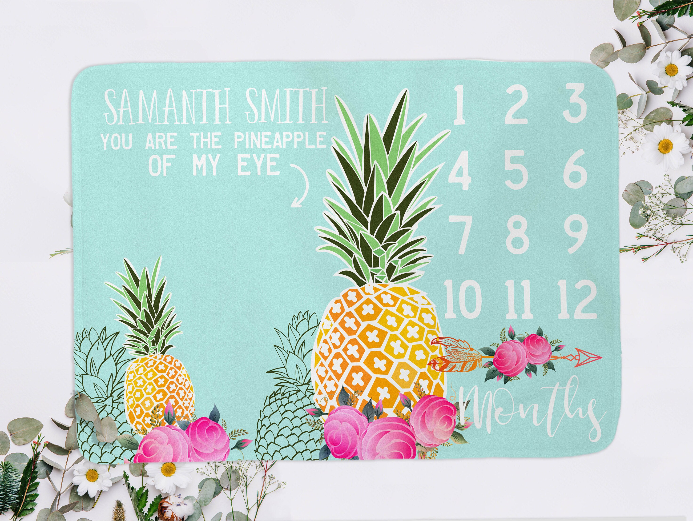 Pineapple Girl Milestone Blanket Tropical Baby Girl Month Etsy
