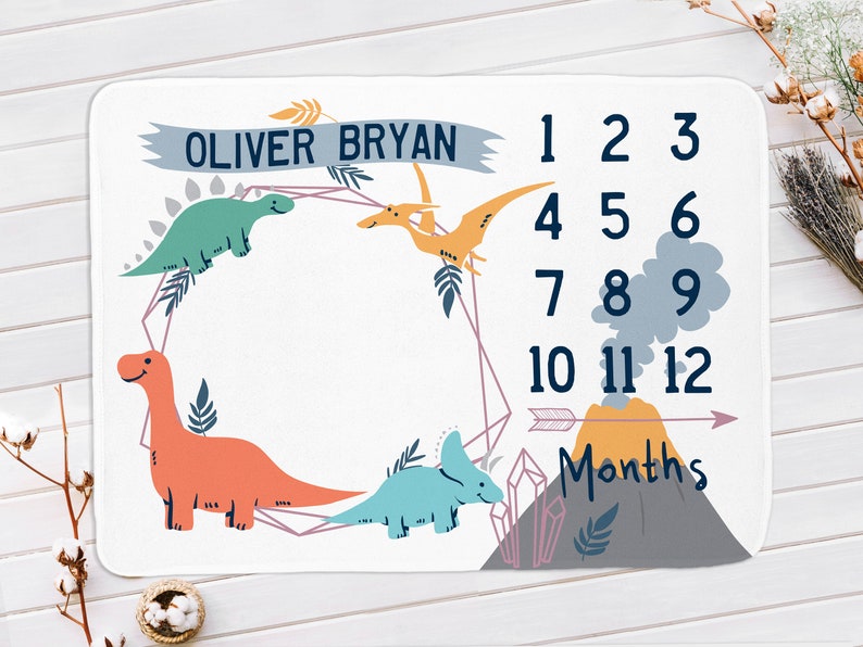 Dinosaur Milestone Blanket Baby Boy Blanket Months Dino Etsy