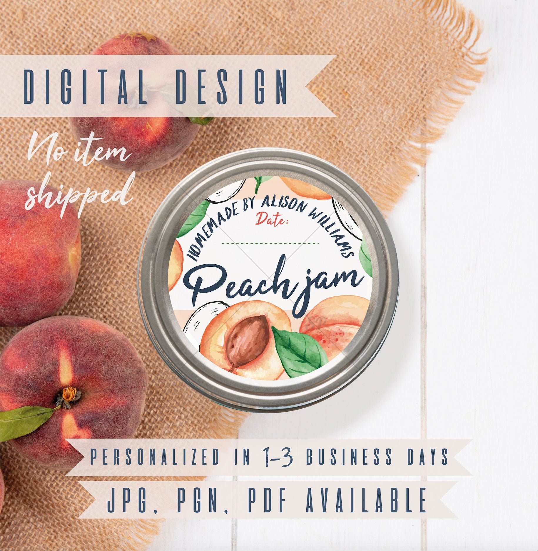 Digital Peach Jam Label Printables Personalized Canning Etsy