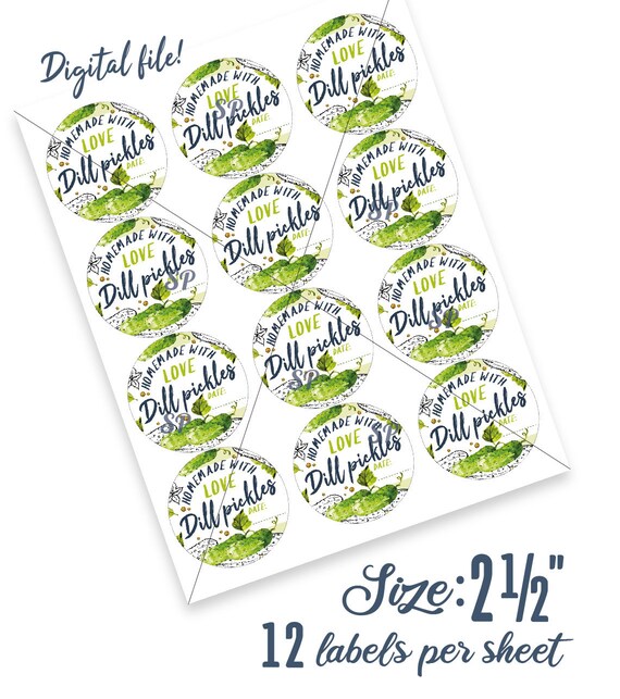 Pickle Label Printables - Digital Pickle Canning Label -Dill Pickle Jar Lid Labels -Homemade Pickle Stickers SVG PNG - Round Preserve Labels