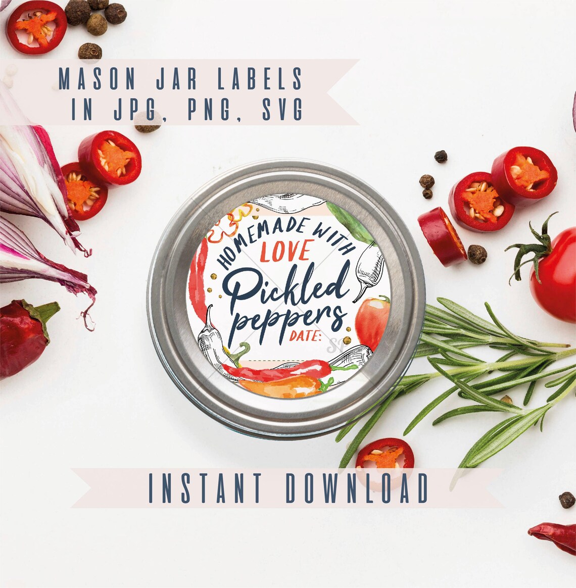 Pickled Peppers Label Printables Digital Pickled Pepper Etsy
