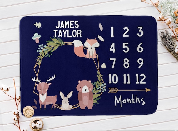 Couverture Detape De Bois Mois De Couverture De Bebe Garcon Etsy France