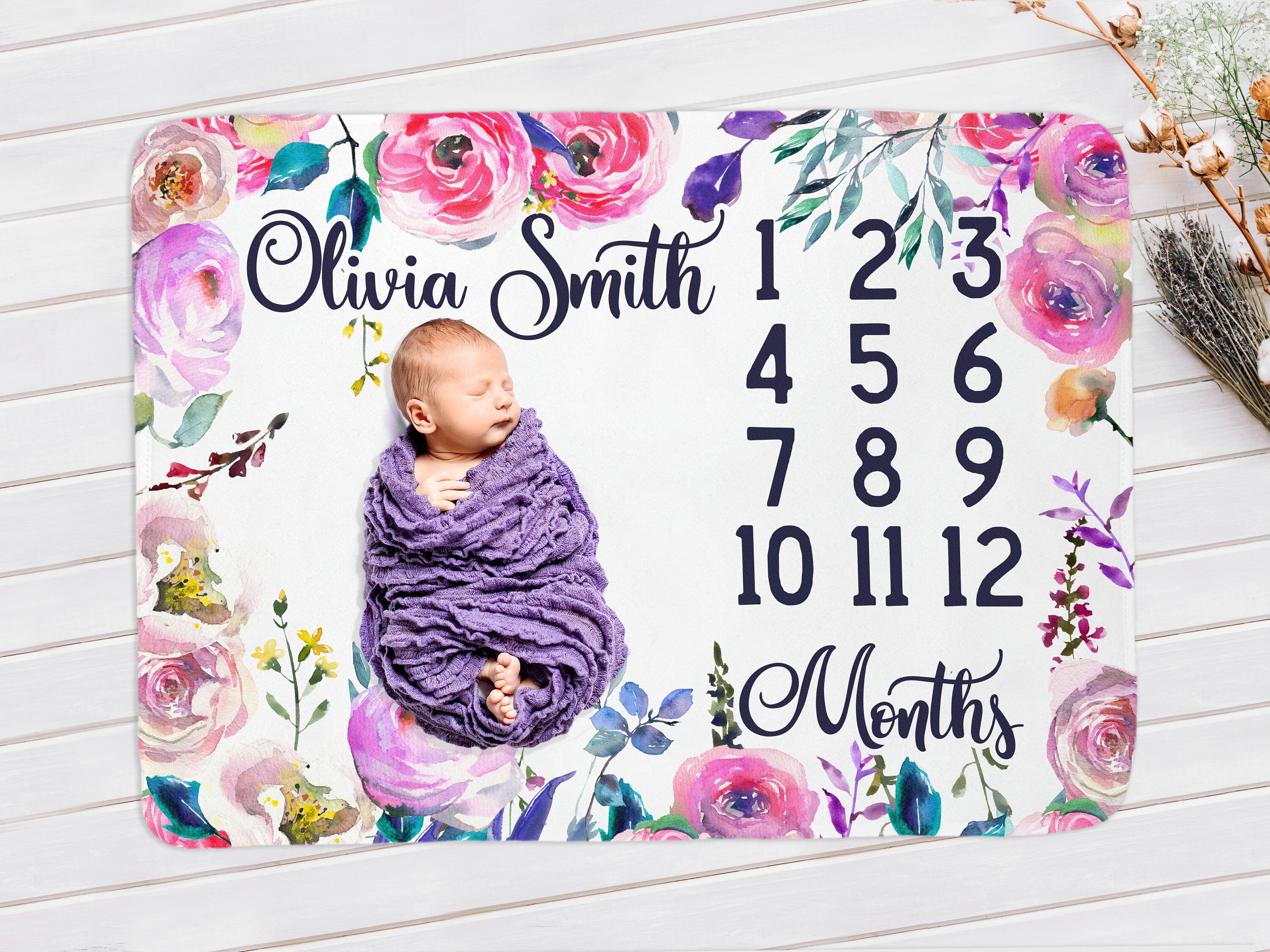 Floral Milestone Blanket Baby Girl Month Blanket With Etsy