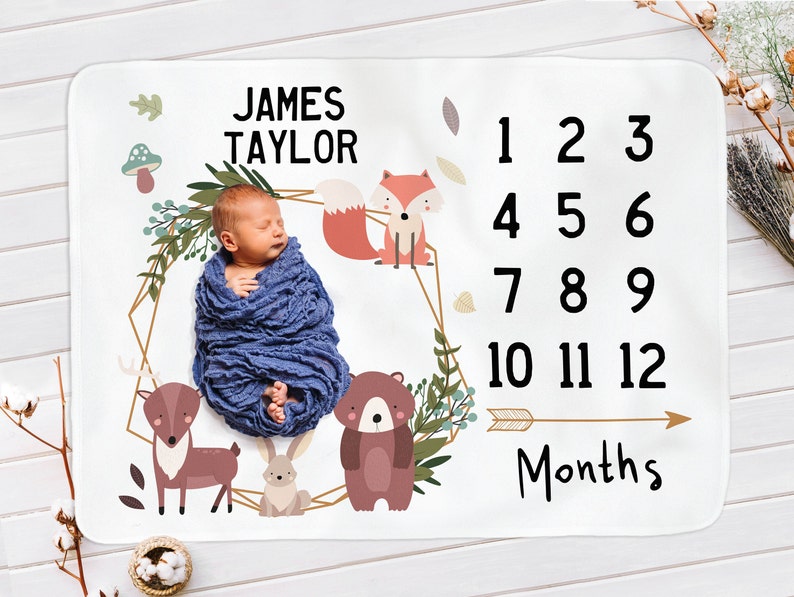 Woodland Milestone Blanket Baby Boy Blanket Months Photo Etsy