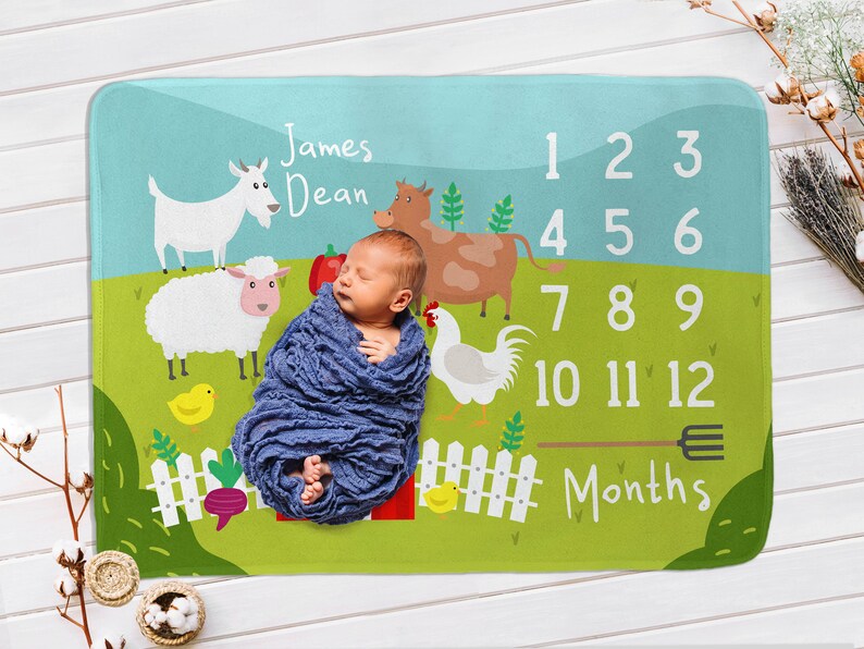 Farm Milestone Blanket Baby Boy Blanket Months Animals Etsy