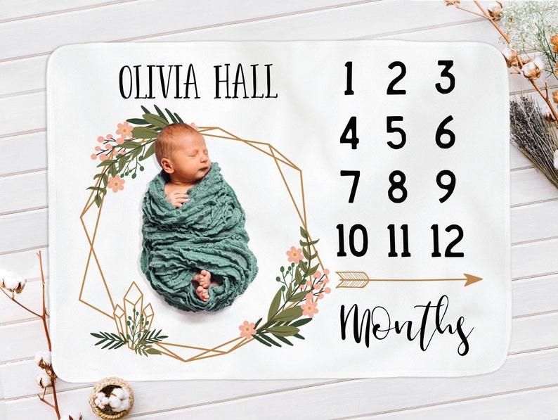 Baby Girl Milestone Blanket Geometric Modern Month Tracker Etsy