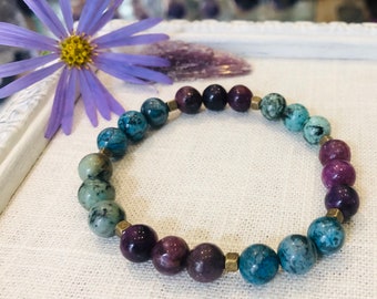 Balancing Lepidolite  African Turquoise and Blue Crazy Lace Agate Healing Bracelet