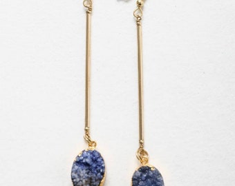 Matte Gold Brass Druzy Drop Statement Dangle Holiday Party Earrings