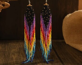 Japanese Miyuki Seed Bead Fringe Dangle Earrings