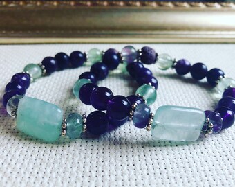 Anxiety Relieving Fluorite, Amethyst & Lepidolite Aromatherapy Bracelet