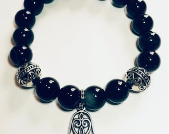 Protection & Grounding Black Agate Hamsa Stretch Bracelet