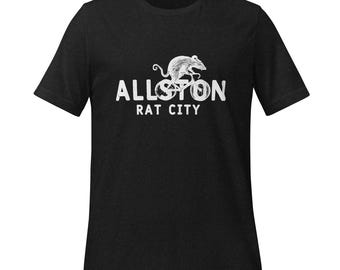 Camiseta de Allston Rat City - Roedor ciclista - Navidad en Allston - Diseño vintage de Boston