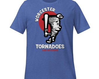 Camiseta de los Worcester Tornadoes - Logotipo retro - Mascota de un equipo deportivo desaparecido - Ligas Menores de Béisbol de Massachusetts - Desastre natural