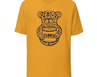 Camiseta de osito de mantequilla de cacahuete Teddie - Mantequilla de cacahuete totalmente natural de Everett, Massachusetts - Logotipo de mantequilla de cacahuete - Estampado vintage en bloque